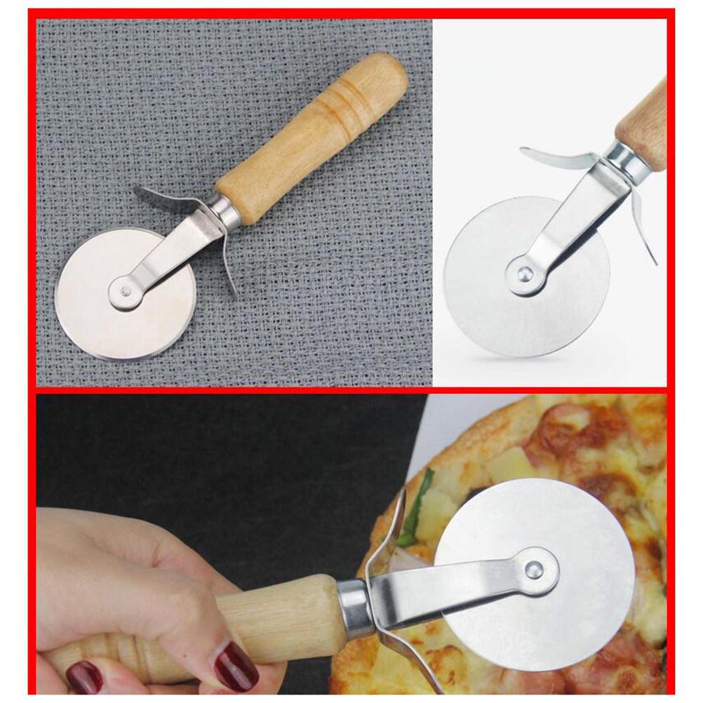Stainless Steel Roller Wheel 17x6cm Pizza Cake Cutter Handheld Wooden Handle Pastry Crimper Dough Cutter 360 Degree Rotation 1