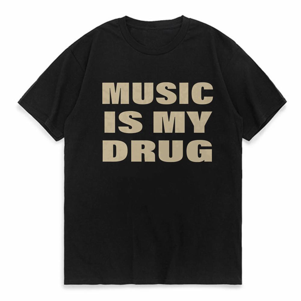 

Чоловіча повсякденна футболка з кумедним принтом MUSIC IS MY DRUG модна Готична Харадзюку Хіп-хоп футболка літня Дихаюча унісекс Верх з круглим вирізом футболки S