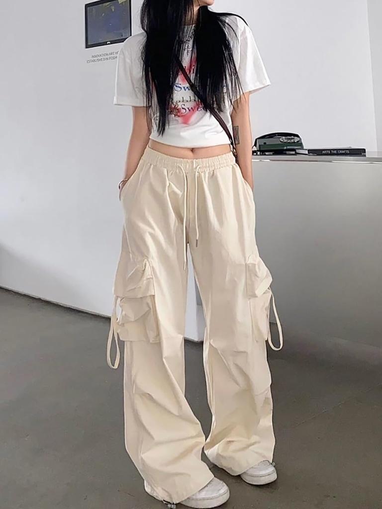 SvaYvee Cargo Wide Leg Long Warm Solid Loose Size 2XL Women's Fleece-Lined Pants, Pants, Pants, Pants, Casual, Stylish, Warm, Color, Fit,