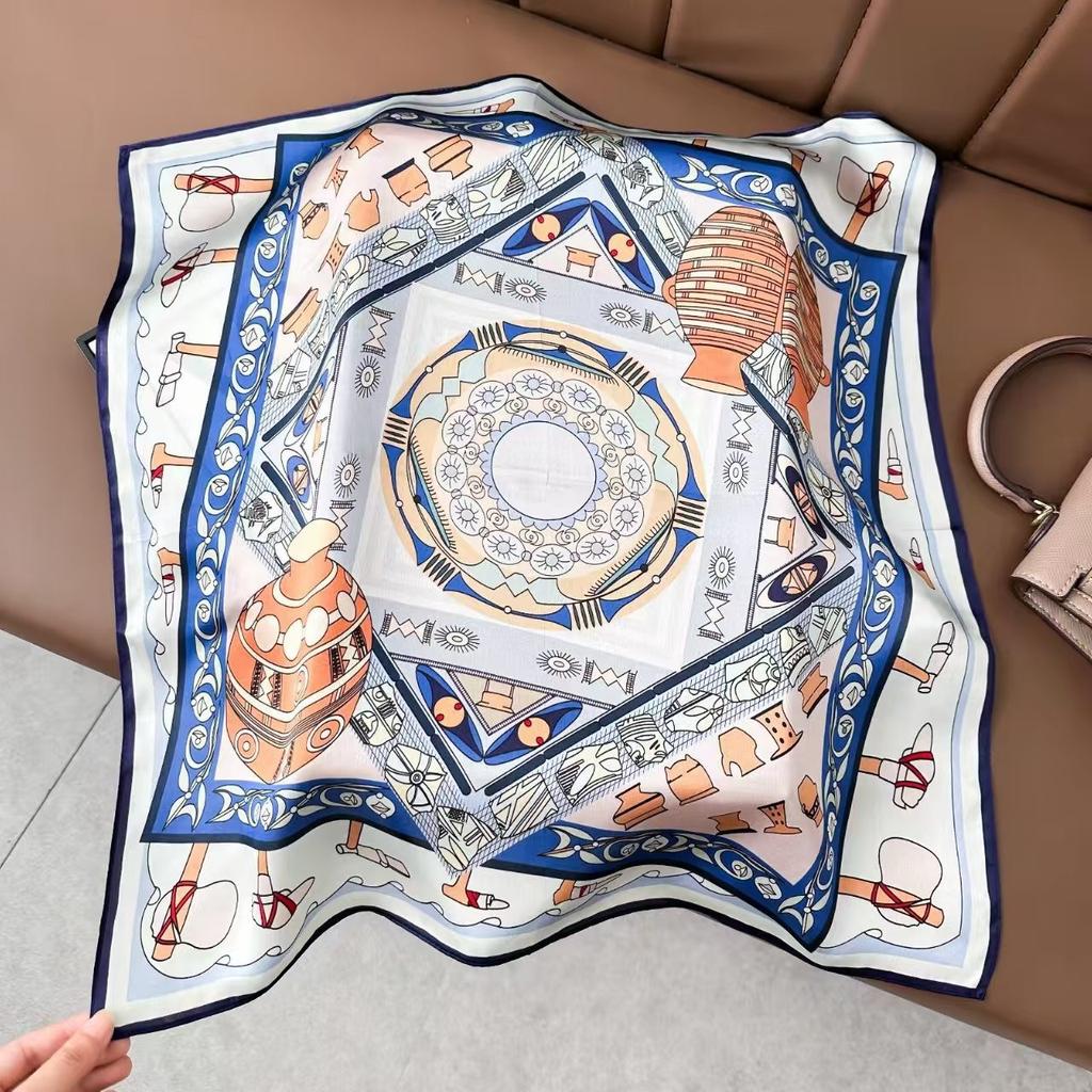 New Silk Silk Scarf Women's Spring Fashion Elegant Peony Plain Crepe Satin Silk Scarf 100% Mulberry Silk Square Scarf 53 Silk Scarf