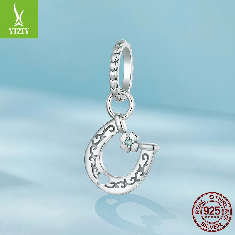 Cross-Border Diy Bracelet Necklace Accessories Horseshoe Clover Pendant 925 Sterling Silver Beads