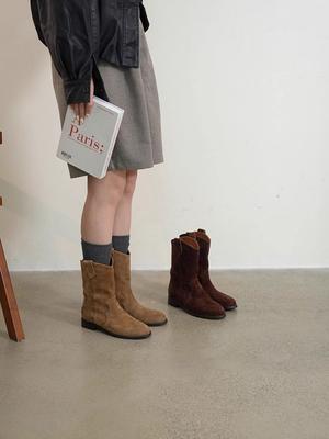 Frosted Western Cowboy Boots Medium Boots French Maillard Retro Brown Low-heeled Short Boots Women's 2025 Autumn and Winter New Models