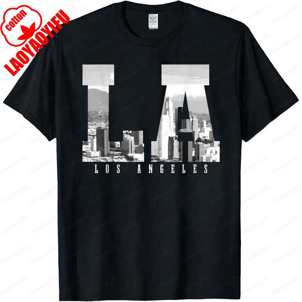 Los Angeles California LA Skyline Pride Black White Vintage TShirt Fashion Classic Tshirt Men Women Casual Summer Short Sleeve