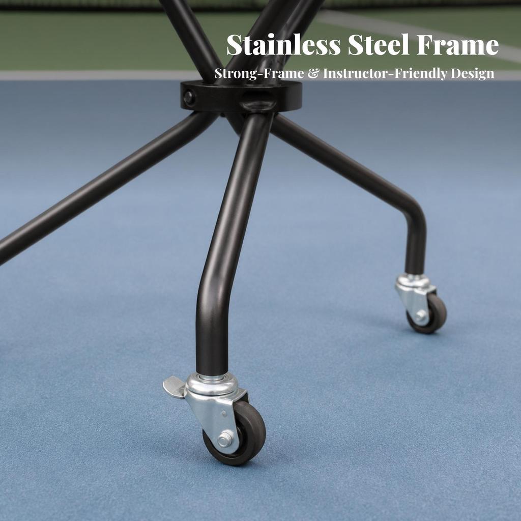 Pickleball Cart Foldable Ball with Wheels Stainless-Steel for Schools