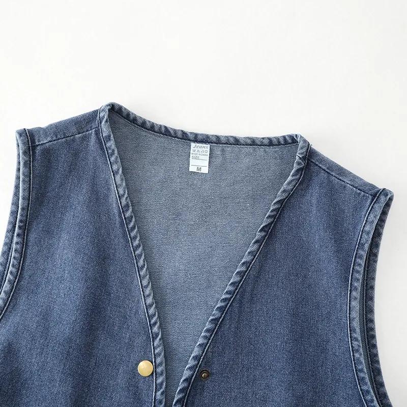 Dámská jarní/podzimní džínová vesta Oversized design Zeštíhlující bunda s kapsami