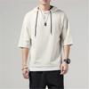 Summer Hooded T-Shirts Men Solid Short Sleeve Loose Streetwear Tees Male Vintage Casual Sports Tshirt Hooded Neck Tops Plus Size