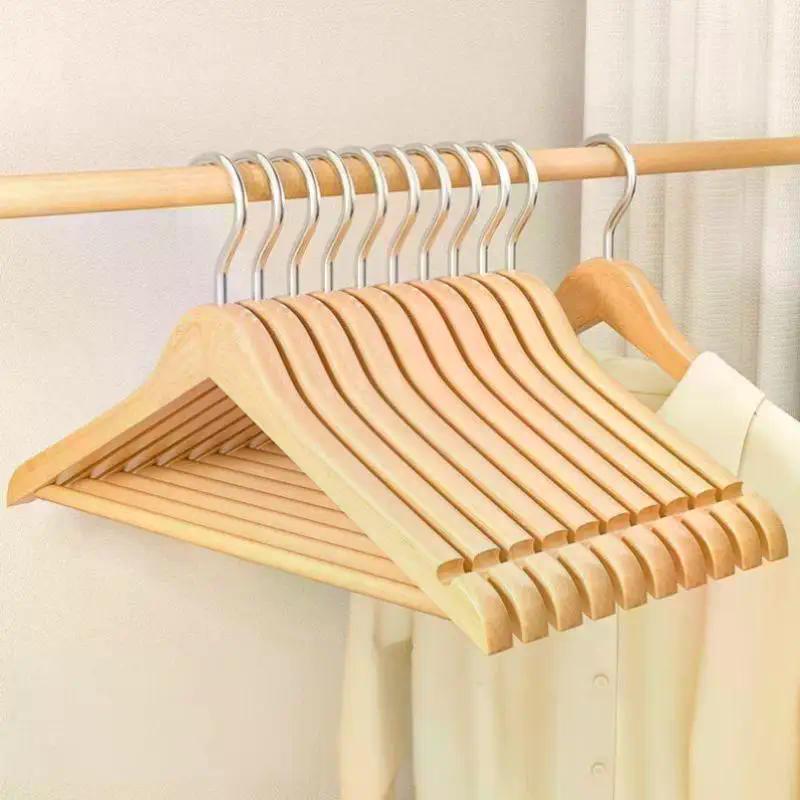 2/4 Wooden Hangers Solid Wood Hangers Clothing Store Wardrobe Wooden Clothes Hangers Home Seamless Adult Clothes Rack