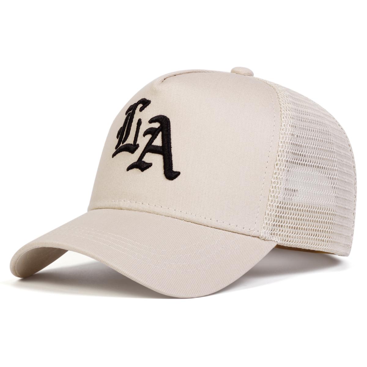 

Унисекс LA Letter Вышитые бейсболки с сеткой Хип-хоп Кепки Весна Лето Открытый Регулируемые повседневные шляпы Солнцезащитная шляпа хаки