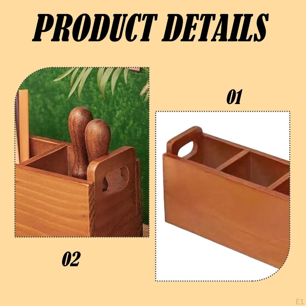 Wooden Storage Box Desktop Stationery Holder with Handle Accessory Organizer Office Supplies for