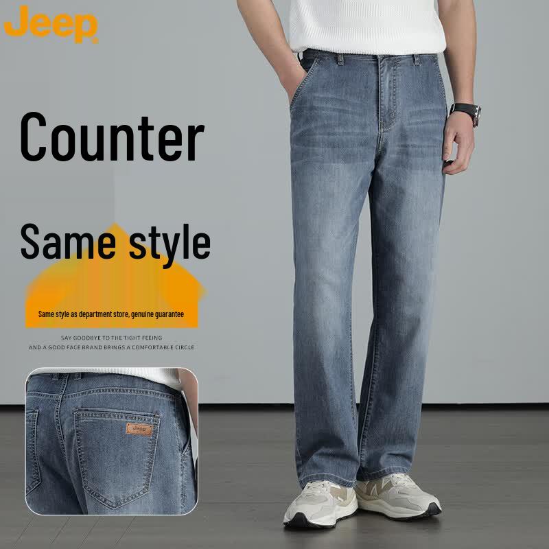 JEEP Men s Linen Blend Thin Breathable Straight-Leg Jeans 33
