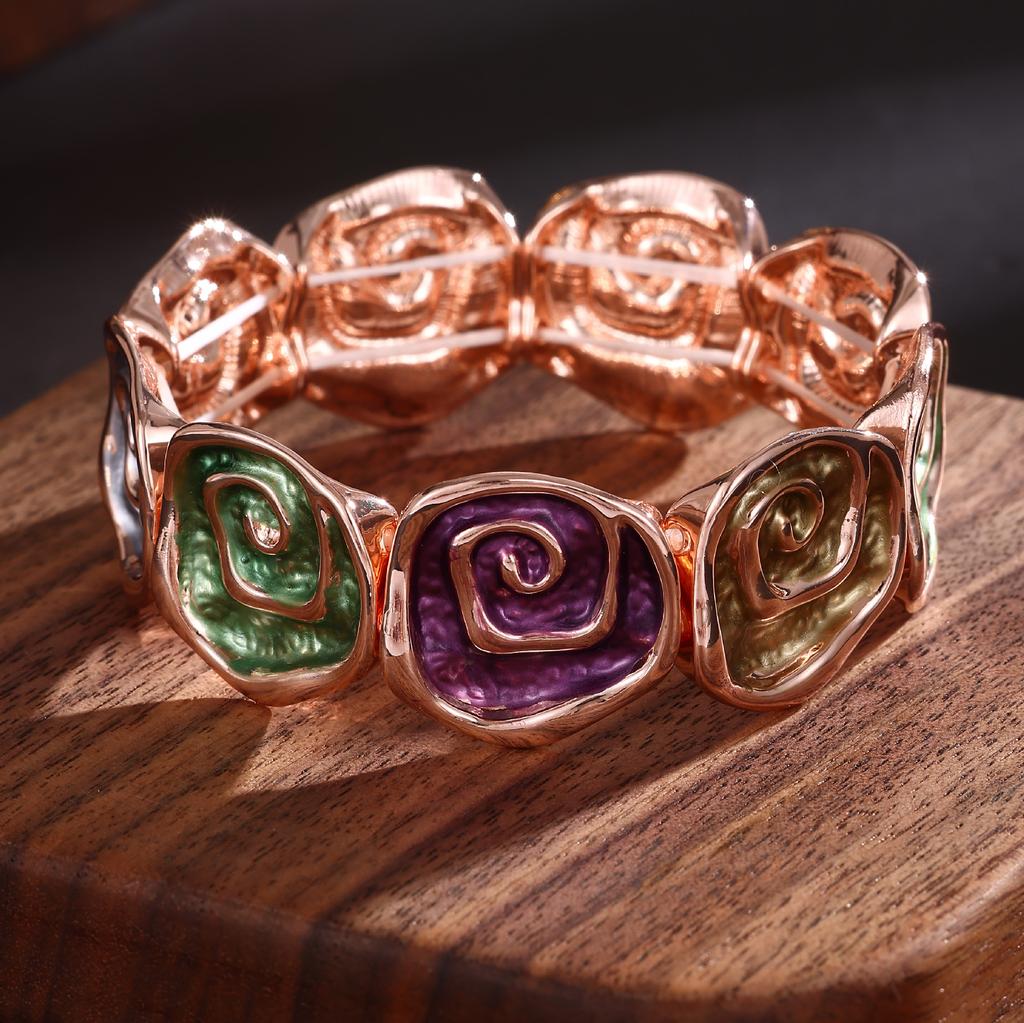 New Color Oil Geometric Rose Elastic Bracelet Fashion Premium Ladies Versatile Alloy Bracelet