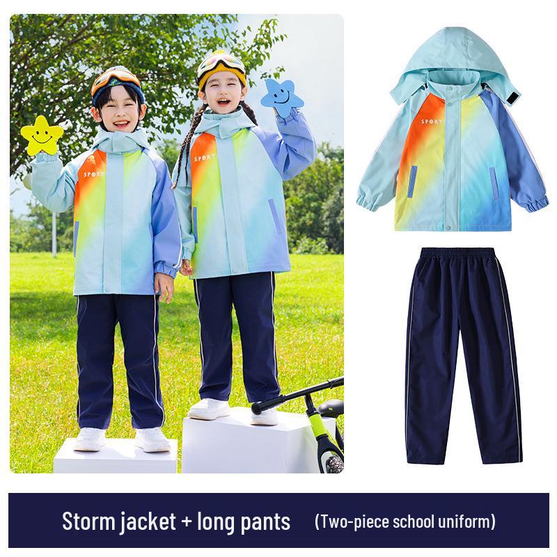 2025 Nowy Styl Wiatrówka Tęczowa Mundurek do Przedszkola i Szkoły Podstawowej: 3-częściowy lub 5-częściowy zestaw dresowy