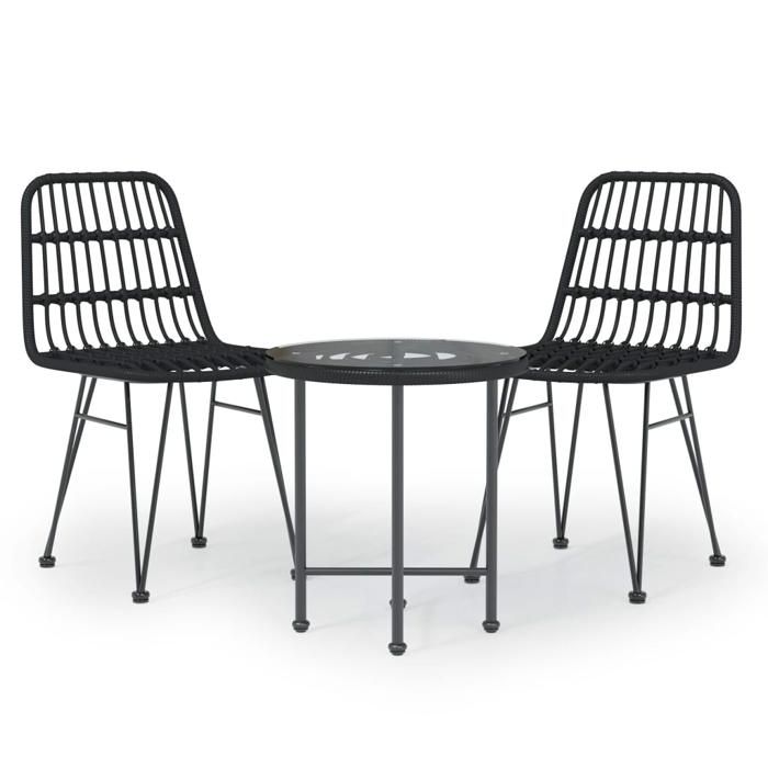 VidaXL 3-Piece Garden Dining Set Black Wicker, Patio Set, Garden Bistro Set, Set of 3157832