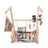 Bird Perch Playground Ladder Swings Bell Chew Toy for Parrot Budgies Cage Accessories with Stainless Steel Feeding Cups