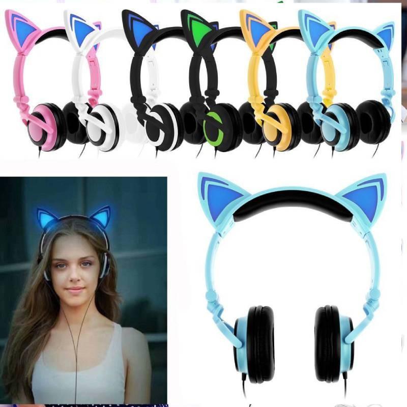 Foldable Headphones Cat Ear Led Music Lights Gaming Headset Stereo Super Bass