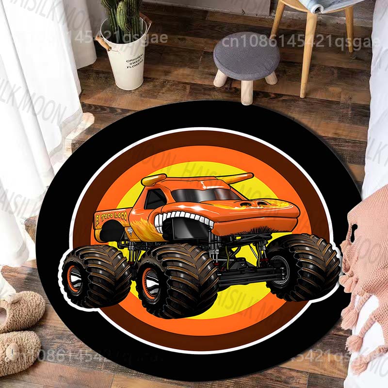 Multiple sizes Monster Truck Print Round Carpet for Living Room Bedroom Table and Chair Sofa Home Decor Area Rug Luxury Gift