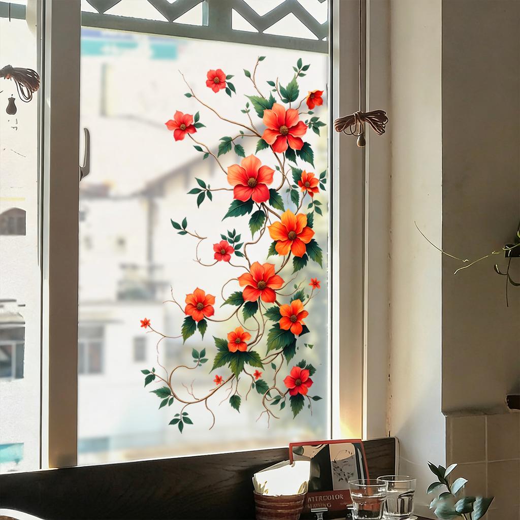 Rote Blume-förmige Glasaufkleberfolie zur Dekoration von Schlafzimmer-, Wohnzimmer- und Balkon-Glasfenstern