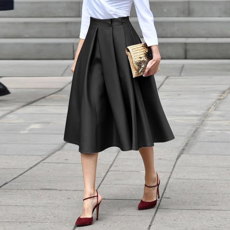 ZANZEA Fuste de vară casual pentru femei, culoare uni, largi, linie A