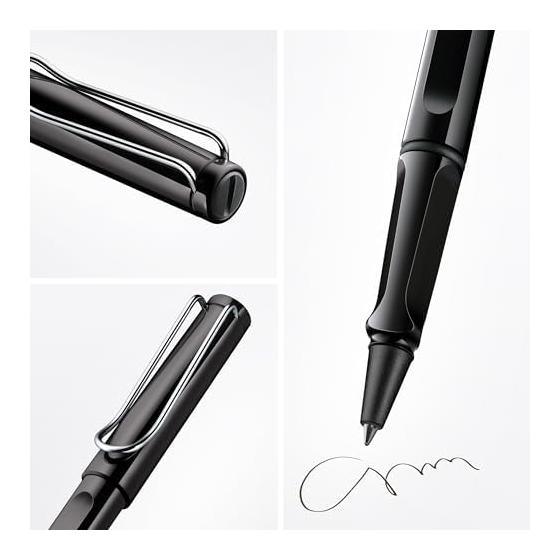 LAMY safari Shiny Black Rollerball Pen, Black, Ergonomic Grip, Medium Line Width, Comfortable for Long Writing, Durable ASA Plastic, Rollerball,