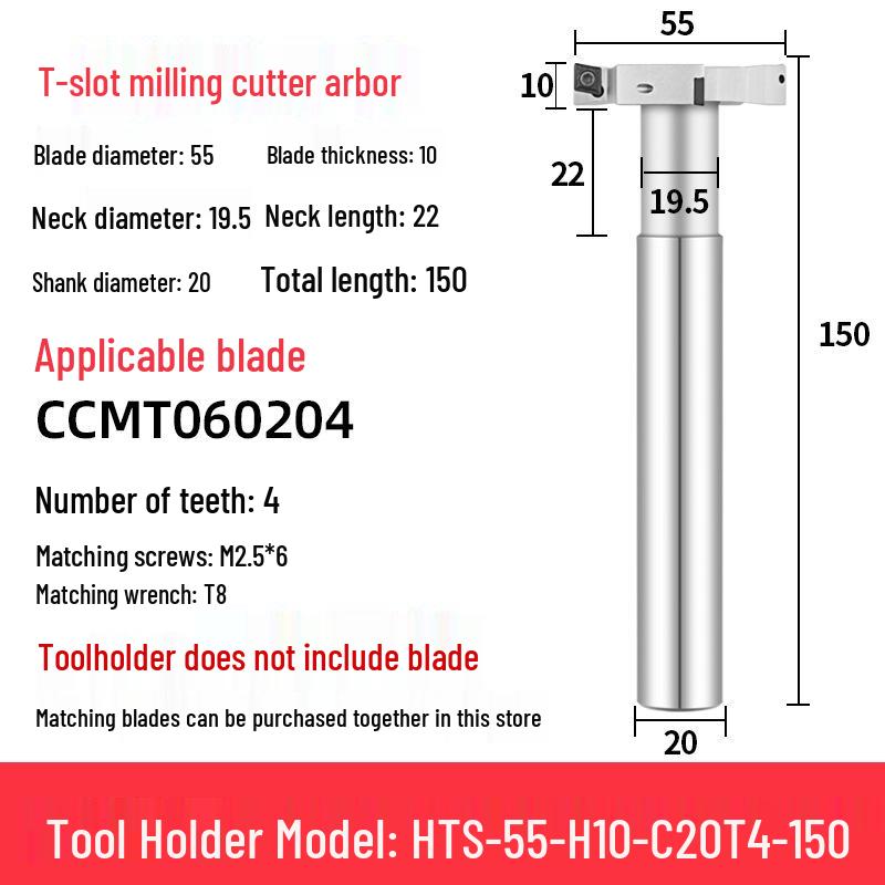 CNC T-Slot Milling Cutter with HTS Three-Sided Blade, Shank Thickness: 6, 8, 10, 12 Mm