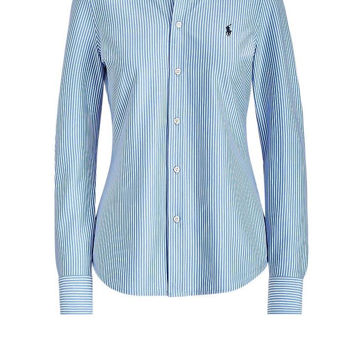 Polo Ralph Lauren Striped Color Block Single Breasted Casual Long Sleeve Shirt Women Shirts Blue 211633498-004