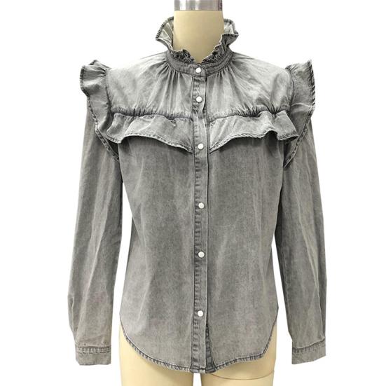 Dámská jednořadová halenka s límečkem typu "panenka", pohodlná, podzimní jarní módní halenka, dámské oblečení