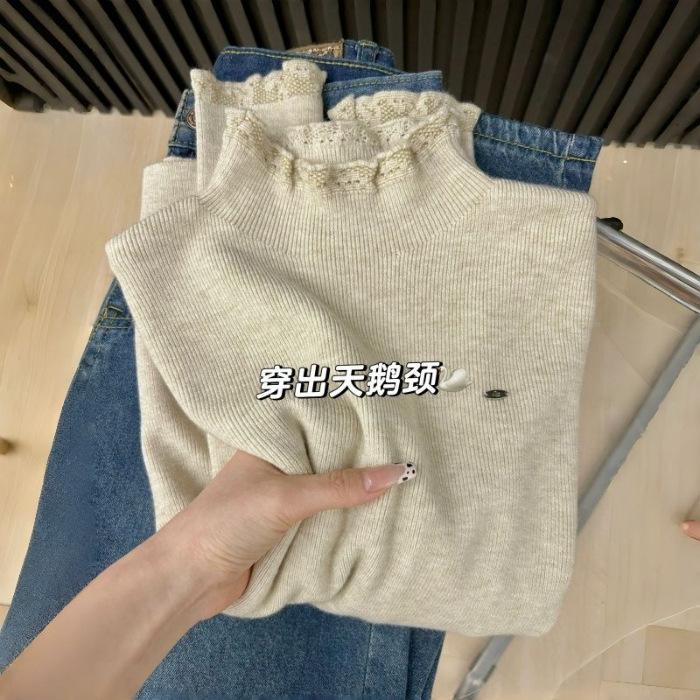 [Sheep wool] French primer sweater women's autumn and winter semi-turtleneck solid color knitted sweater slim and versatile