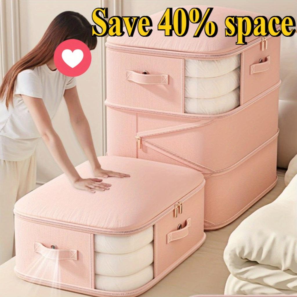 Large Capacity Self-Compression Foldable Storage Box with Clear Viewing Window - & Dust-Proof, Space-Saving Under Bed Storage for Quilts
