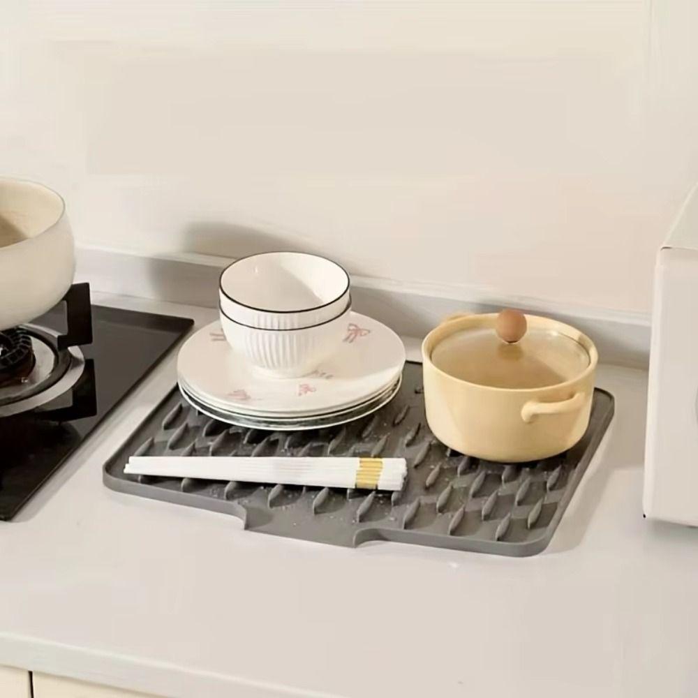 Non-Slip Silicone Sink Mat Tilted Design Water Drip Catcher Dish Drying Tray Coffee Station