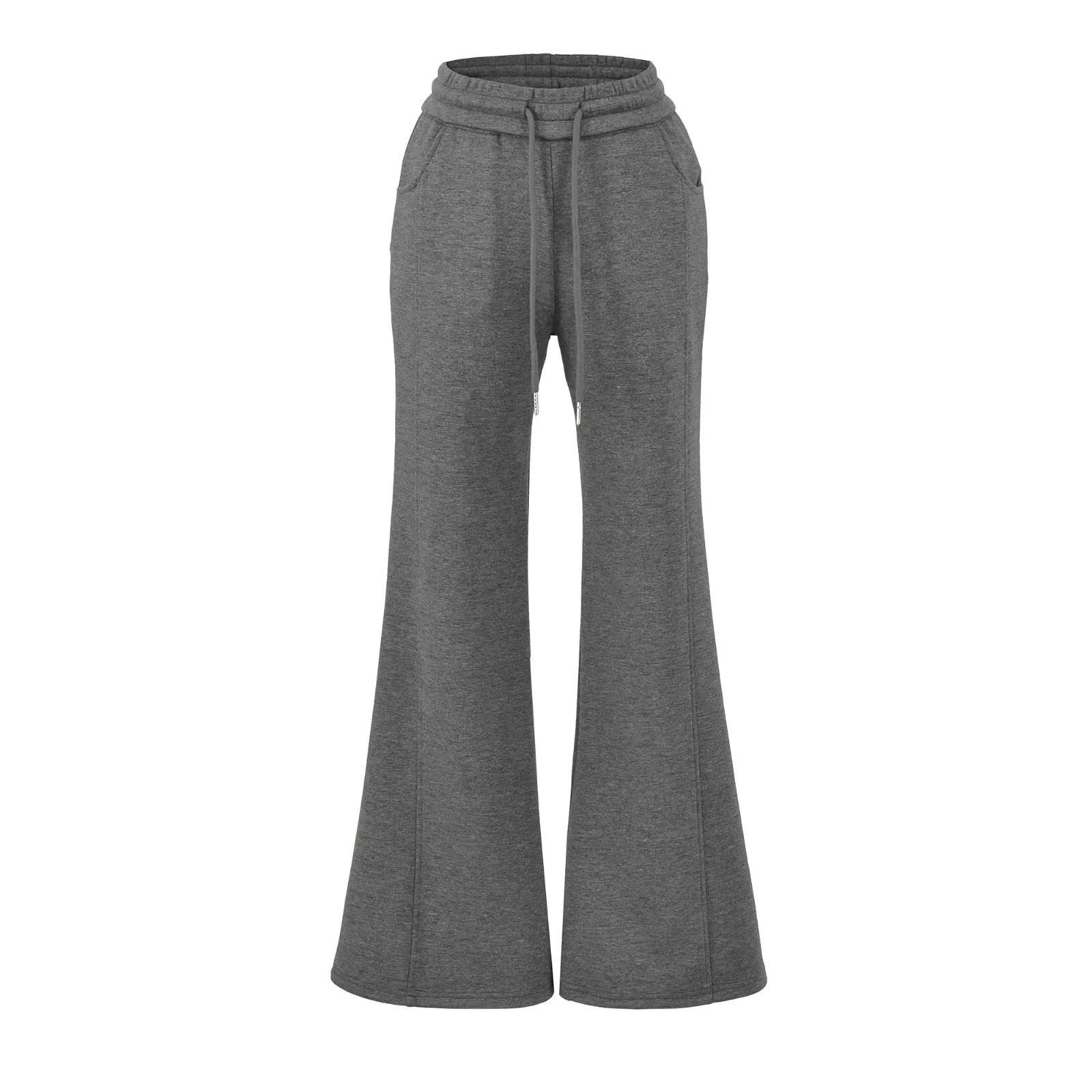 

Women s Autumn/Winter Slim-Fit Micro-Flare Wool Pants - Figure-Enhancing, Floor-Length Casual Sports Style Medium темно-серого