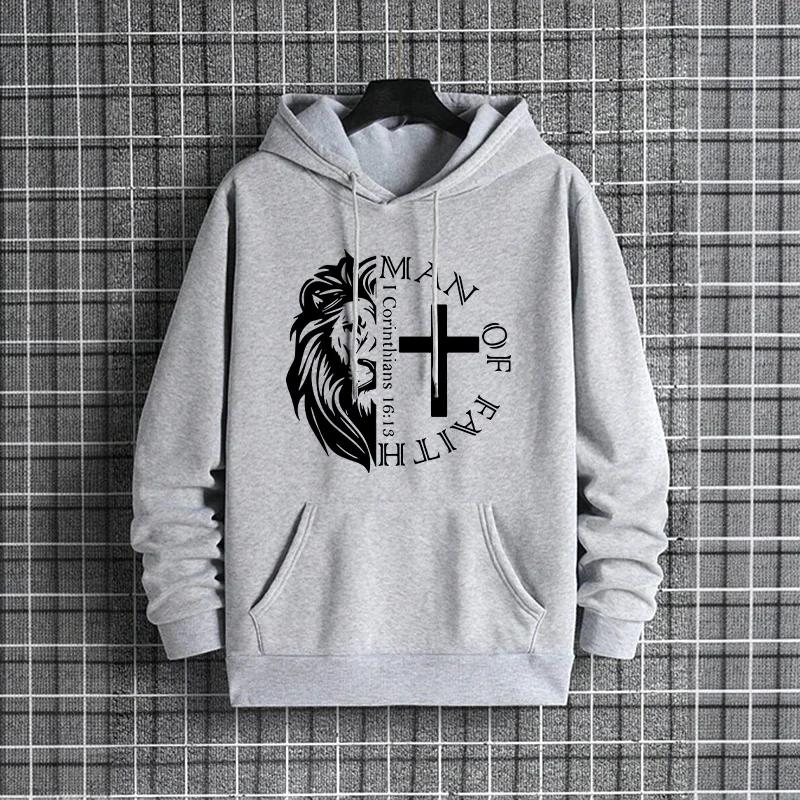 Male Trendy Casual Hoody 2025 Urban Chic Fall Winter Pullover Man of Faith Hoodies Streetwear Fashion Hip Hop Hooded Sweatshirt