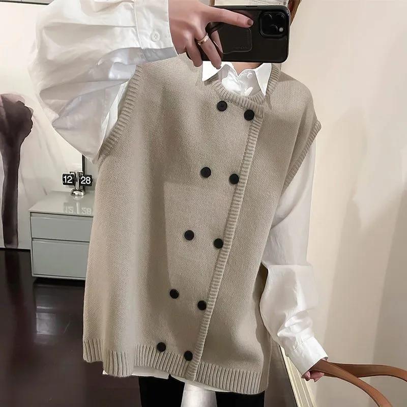 

Женский свободный трикотажный жилет с круглым вырезом больших размеров, повседневный двубортный однотонный топ M хаки