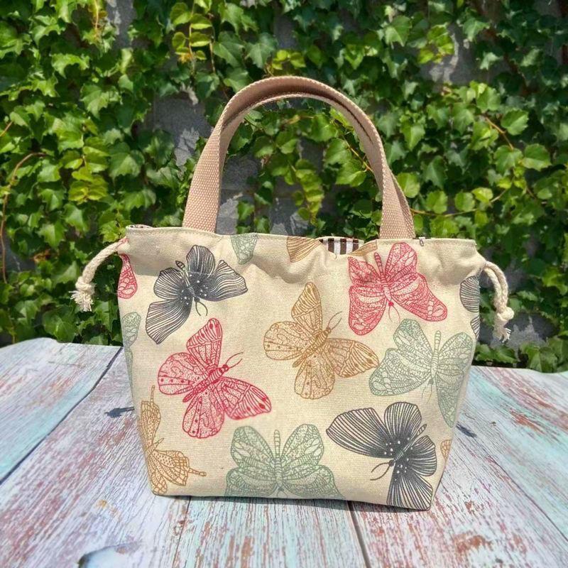 

Drawstring bento bag, student to work, lunch box with rice, handbag, hand carry bundle, mouth bag, lunch box bag, canvas, cute foreign style