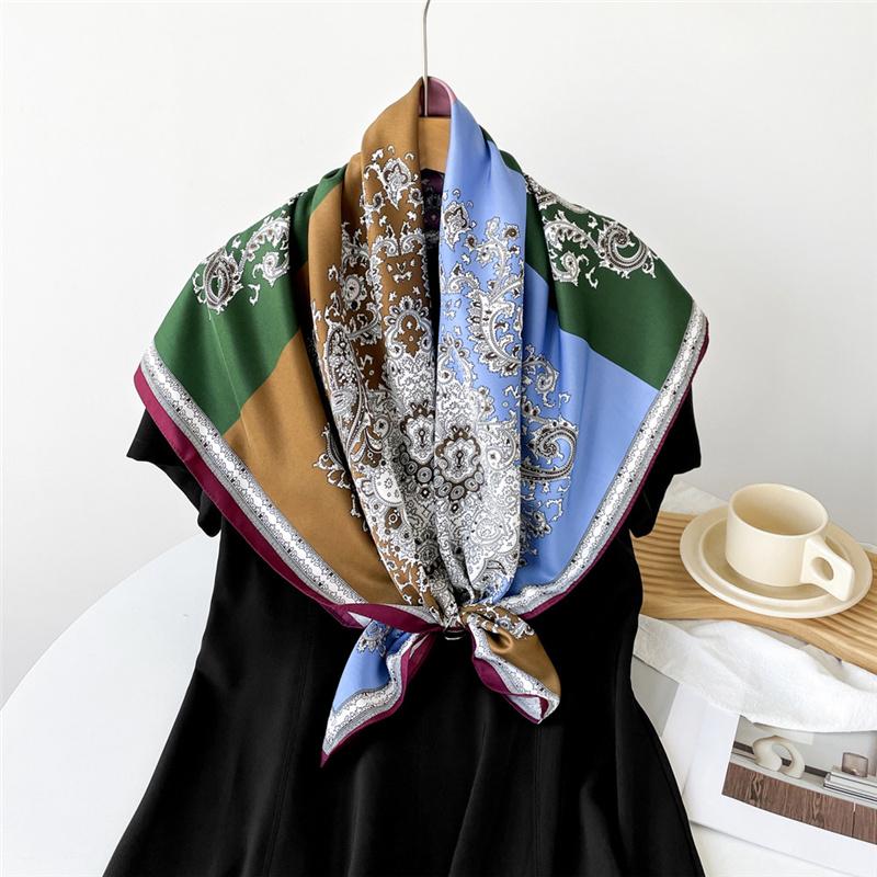 90*90cm Printed Flora Square Shawls Wrpas Scarves Ladies Kerchief Neckerchief Head Hijab Lady Headband Foulard