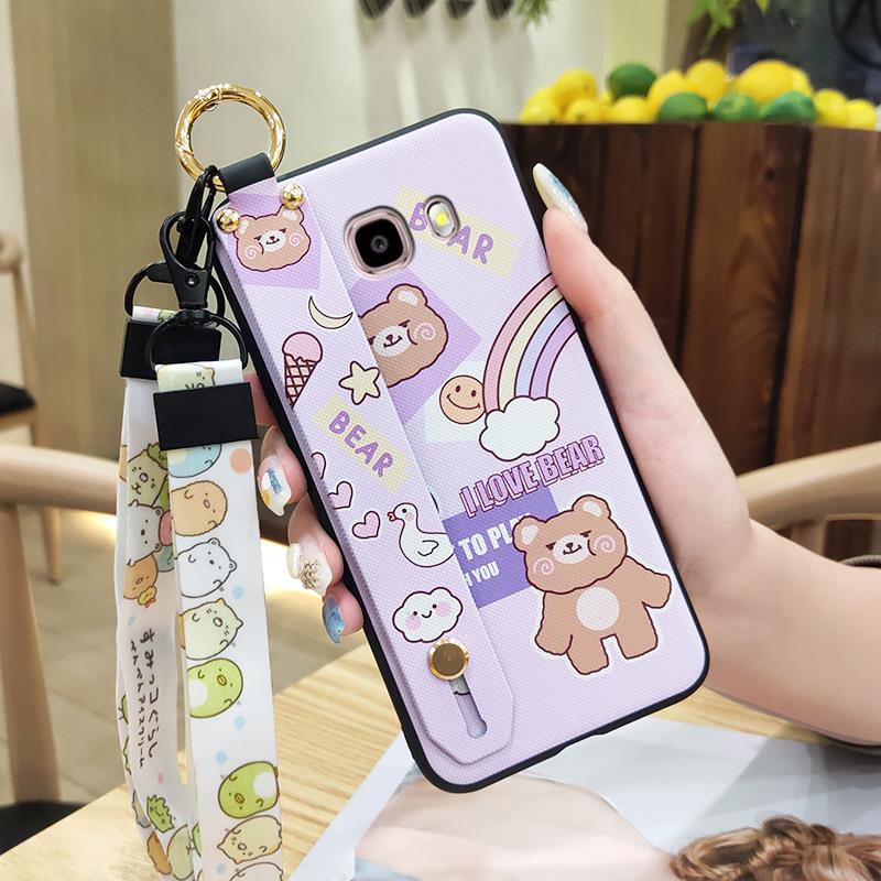 Soft Case Protective Phone Case For Samsung Galaxy J510/J5 2016/J5108 Wrist Strap Cartoon Cute Back Cover Silicone Ring