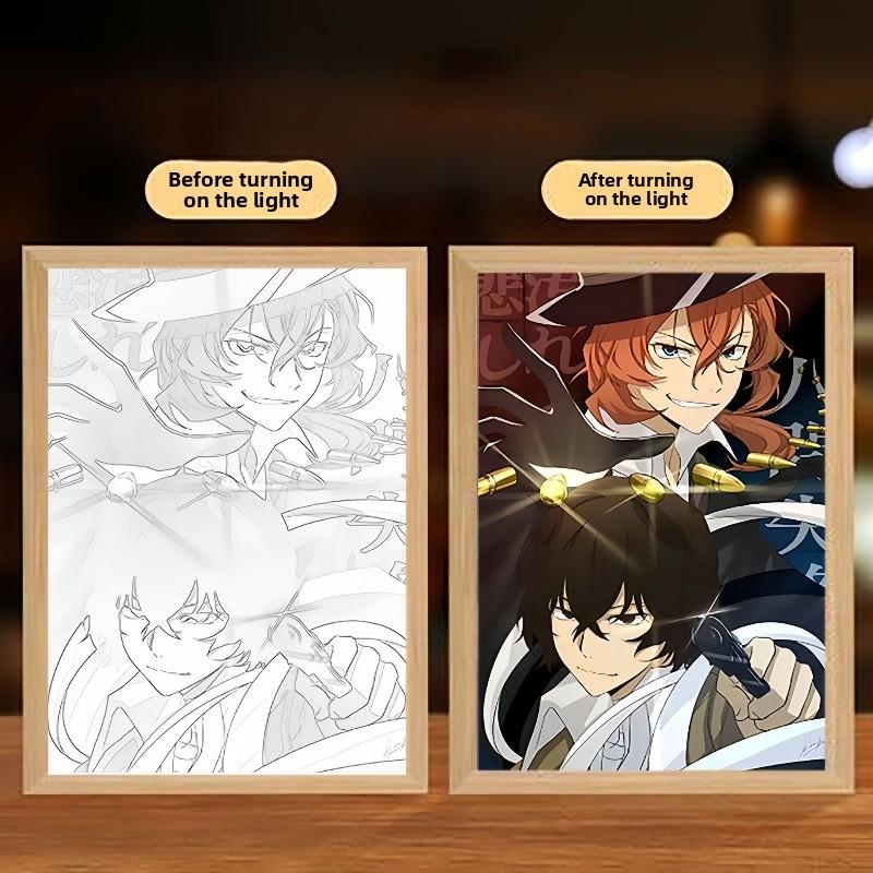 23cm/9.06in Bungo Stray Dogs Light Painting 3D Anime Led Night Lamp Peripherals Cartoon Crafts Table Display Birthday Decoration