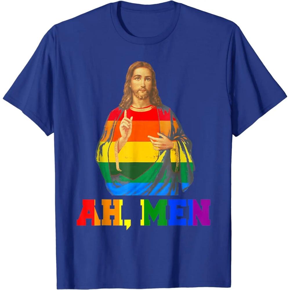 Jesus LGBT Ah Men Gay Pride Rainbow Flag T-Shirt for Men Women Graphic T Shirts Men Clothing Cotton