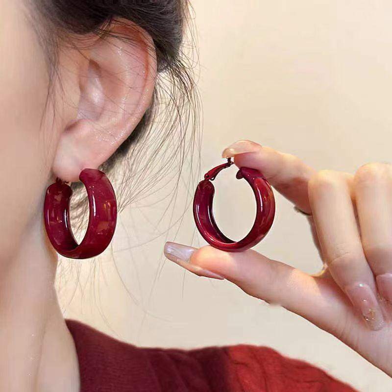 Retro Ankara Red Hoop Earrings: 2026 Trendy High-End Women's Jewelry