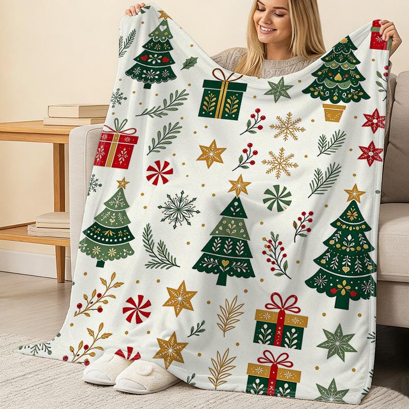 Soft Fleece Blanket - Christmas Theme, Breathable Cozy Warm Throw, Lightweight All Season, Ideal for Home, Office & Holiday Decor