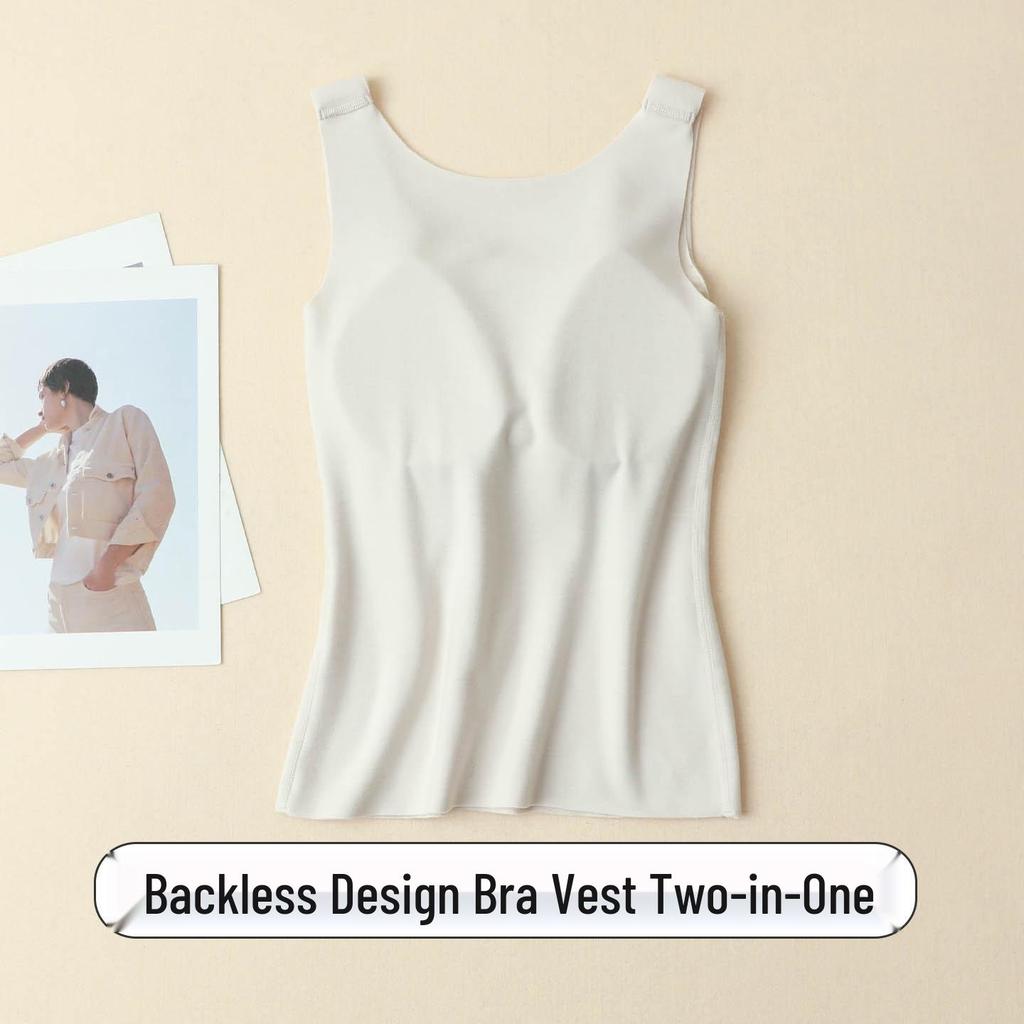 Women's Seamless Mulberry Silk Warm Bra Vest with Chest Pads - Autumn/Winter Base Layer