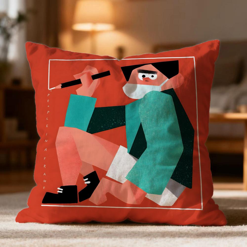Hot People Living in a Frame Cushion Cover Soft Washable Pillow Case Multi-Scene for Couch Bed Travel Office Use