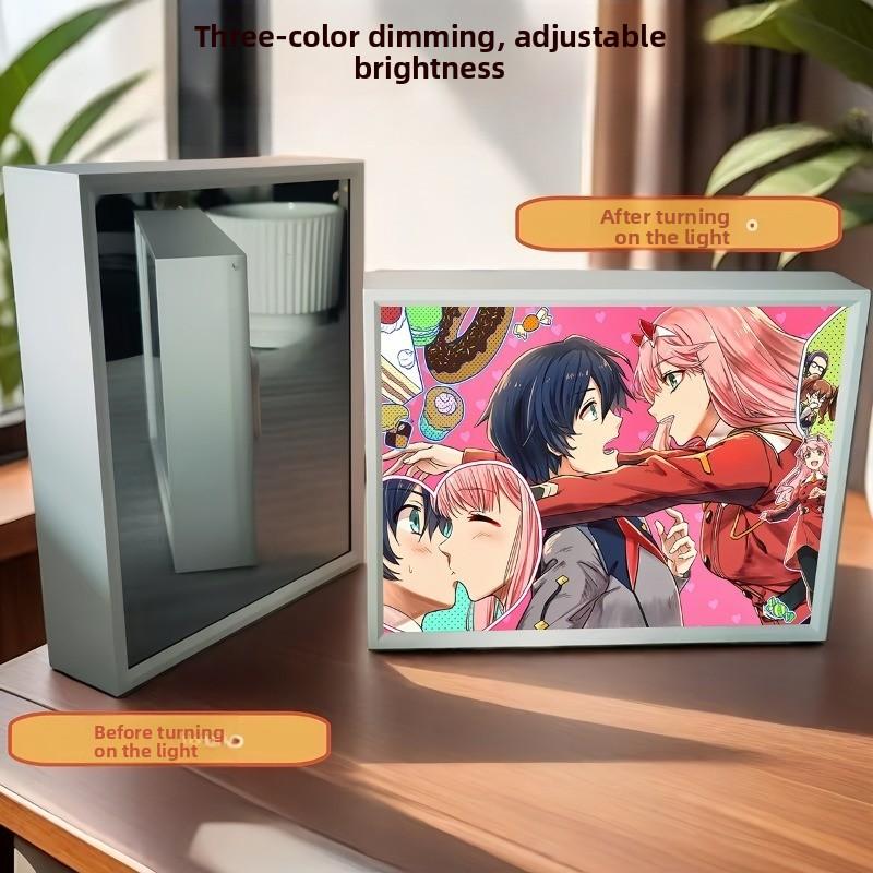 21cm/8.27in 3D Anime Light Night Painting Peripherals Desk Table Lamp Display Acrylic Mirror Collectible Gift Bedroom Decoration