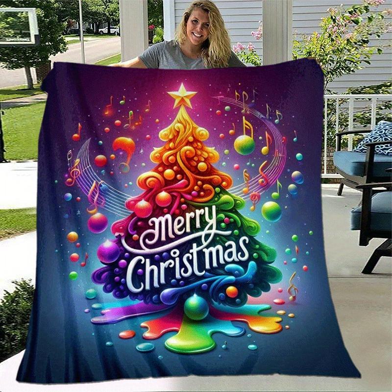 1pc Christmas Tree Printing Lightweight Flannel Blanket, Comfortable and Warm Blanket, for Camping Sofa Bed and Couch Office, Gift Blankets In All