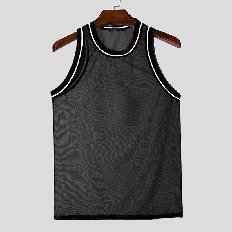 INCERUN Sommer Herren Nähte Ärmellos Mesh Transparent Stretch Tanktops