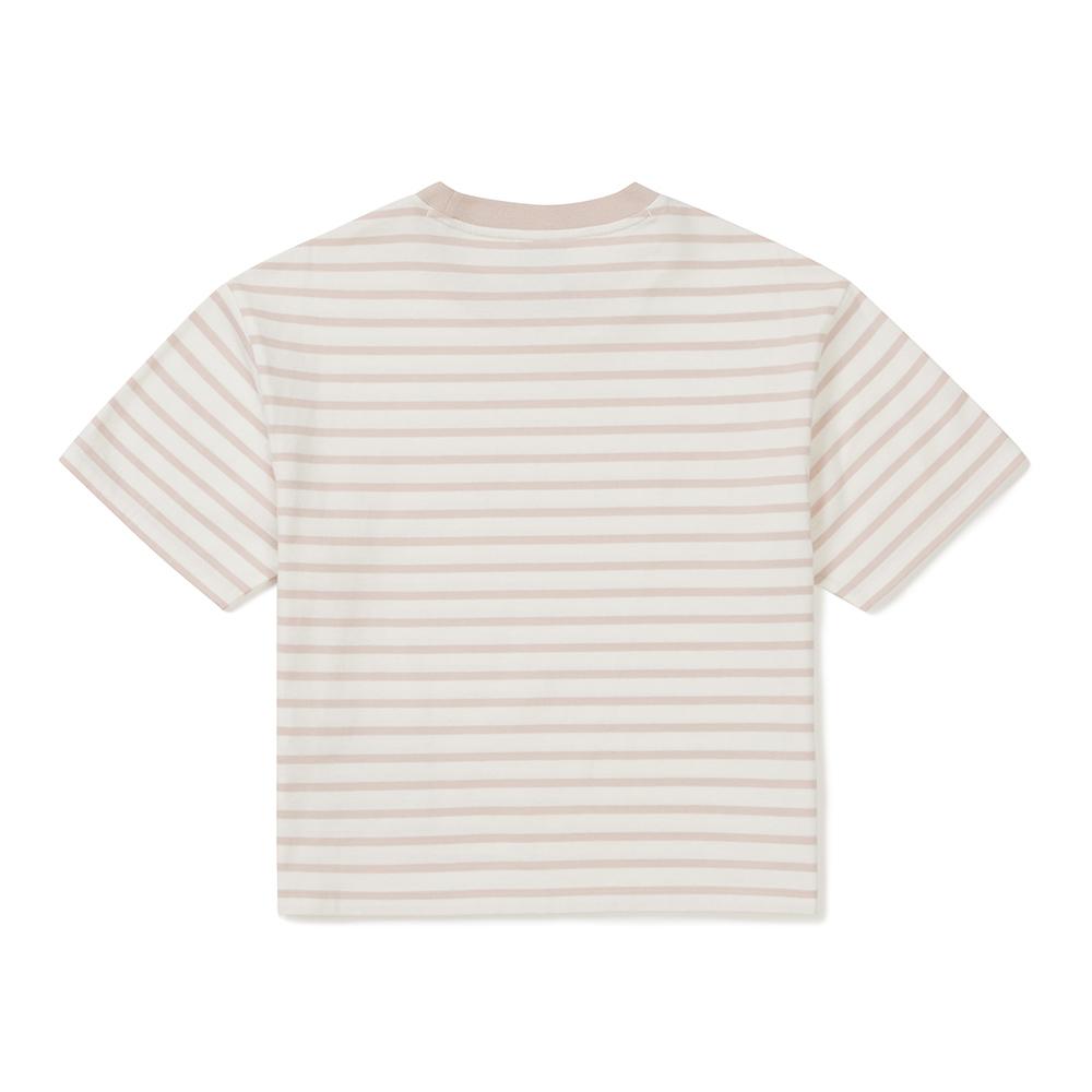 [Snowpeak] Cotton Women's Stripe Semi-Cropped Short-Sleeve T-shirt Light Pink (S25MWFTS69)