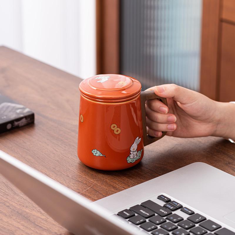 Ceramic Mug, Tea Separation, Tea Cup, Personal Water Cup, Tea Set, Mid-Autumn Festival Year of the Rabbit Gifts