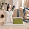 Study Desk Decor 3D Printed Tooth Pen Holder with Business Card Holder, 2 in 1 Stable Countertop Storage Teeth Shape Organizer, Dentist Office Desktop