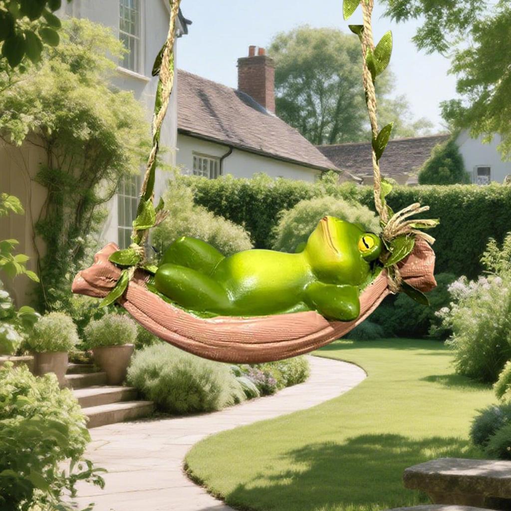 Frog Garden Statue Sleeping Frog On Swing Tree Sculpture Animal Cute Figurine For Patio Yard Porch Lawn Balcony Tree Decor