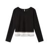 La Chapelle Women's Contrast Pleated Hem Long Sleeve T-Shirt