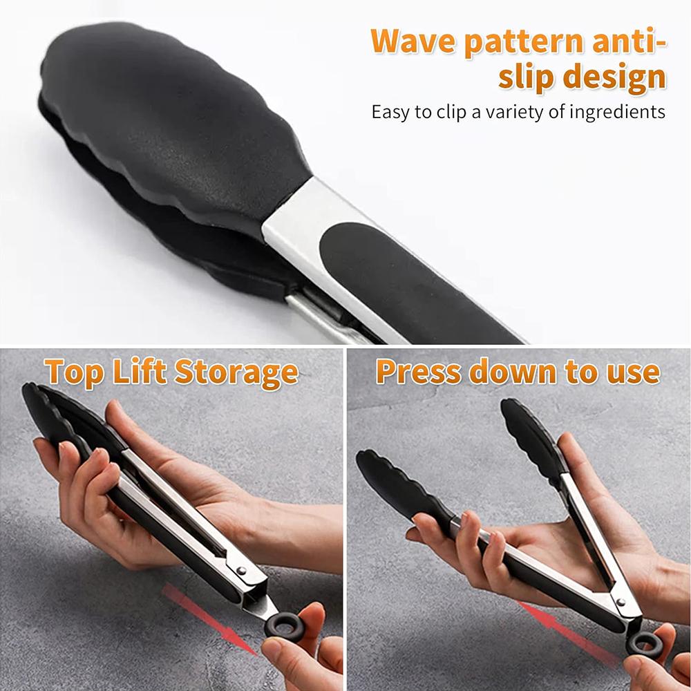 9'' Black Steel Silicone Food Clip With Silicone Rubber Grips